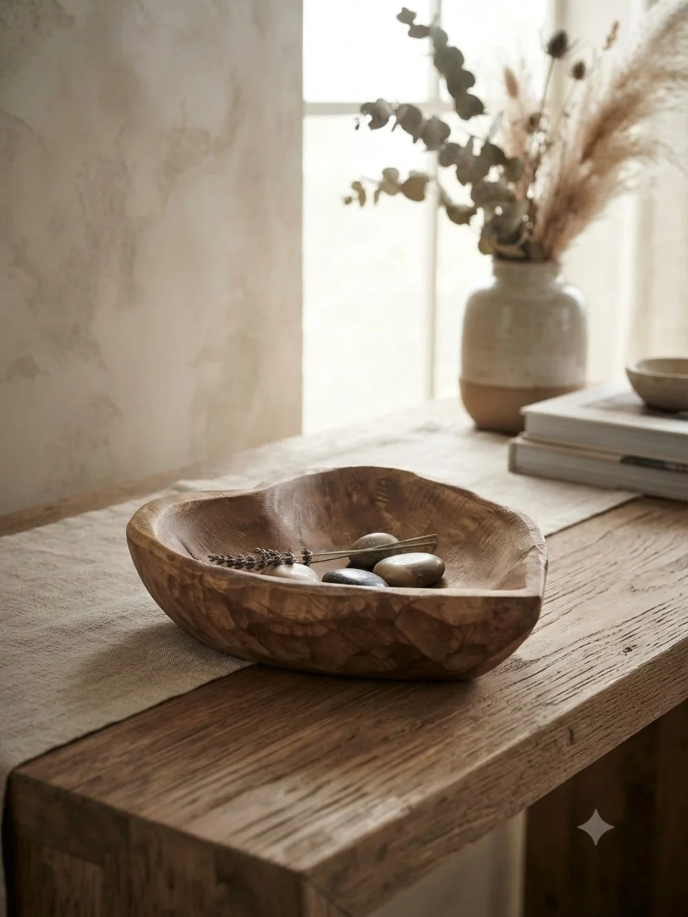 Vintage Heart-Shaped Wooden Serving Bowl - Brown